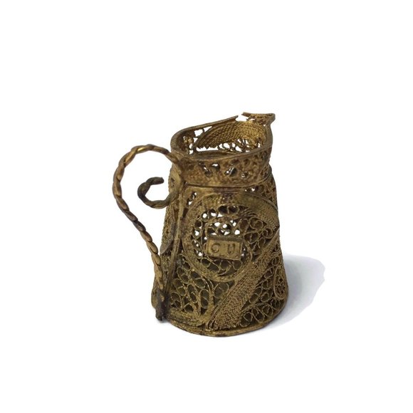 Miniature Gold Plated Copper Filigree Pitcher CU P - Picture 4 of 10